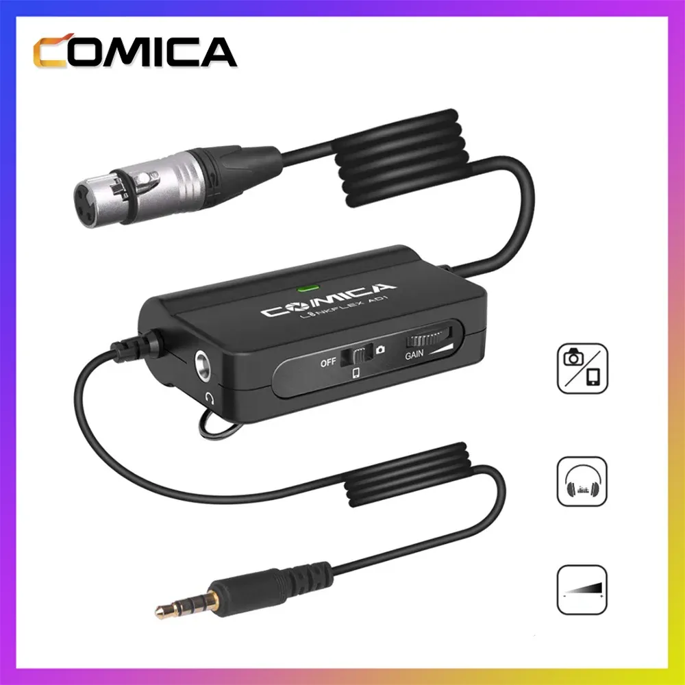 Accessoires Comica AD1 Microfoon voorversterker XLR tot 3,5 mm Audio -adapter XLR tot TRS/TRRS -adapter voor DSLR -camera's Camcorders en smartphones