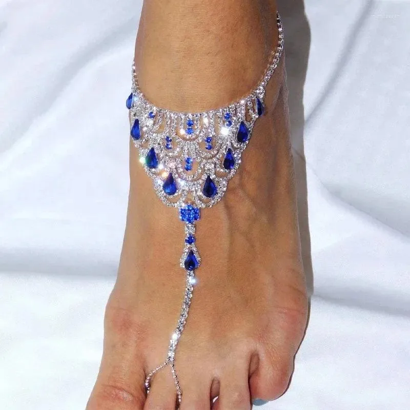 Chevillets en strass de ramiage gouttes même orteils chaîne de cheville pour femmes bijoux sexy joaillerie plage aux pieds nus accessoires
