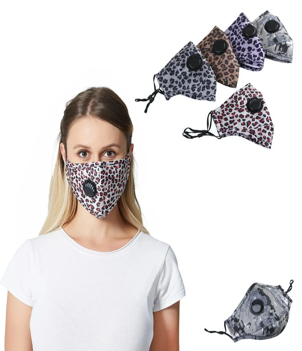 Gezichtsmasker met klep katoenen stofmasker luipaard camouflage wasbare mondmaskers voor volwassen vrouwen mannen herbruikbaar masker beschermende mode6918080