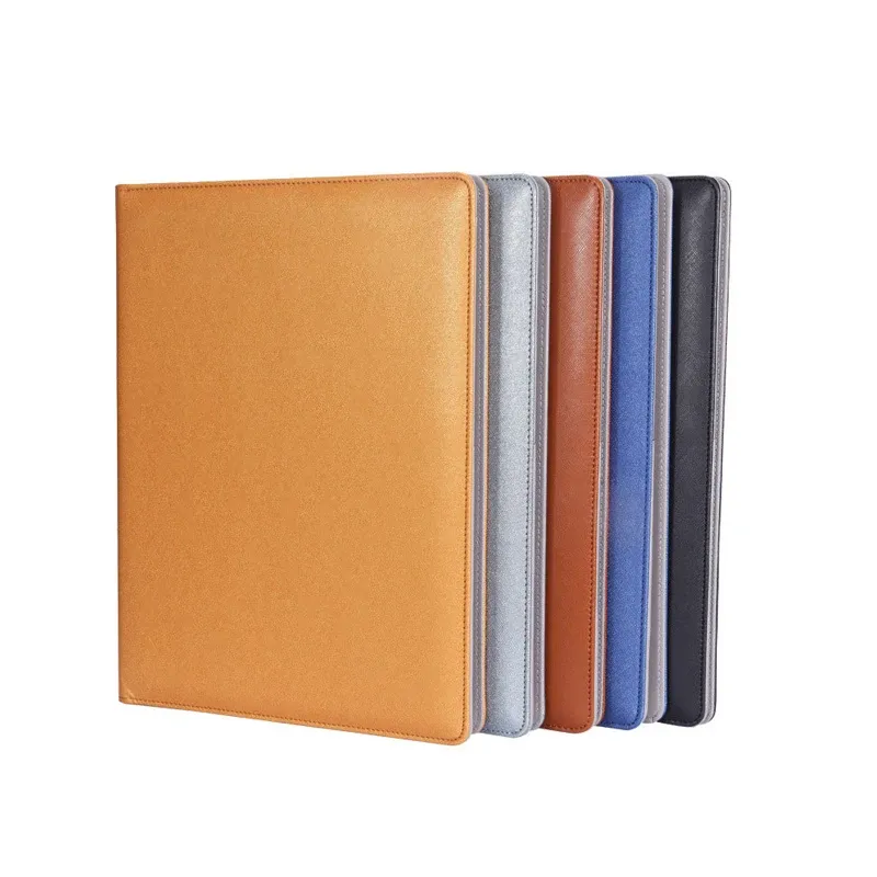 File Grey Multifunctional A4 Leather Portfolio Padfolio Folder Clipboard Document Organizer Business Briefcase for Office Accessories