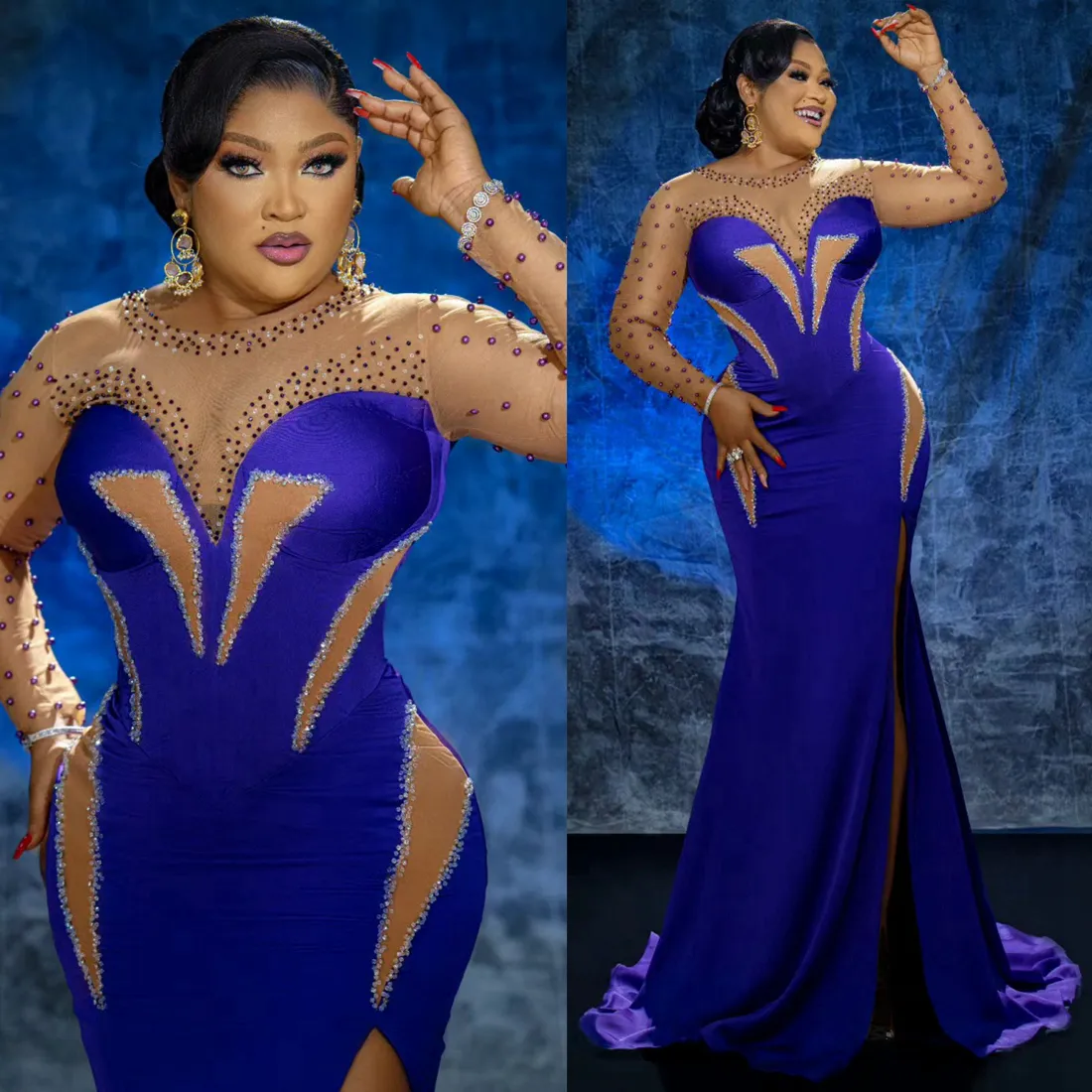 2024 Plus Size Aso Ebi Prom Dress for Special Occasions Illusion Mermaid Side Split Beaded Evening Dresses Elegant Birthday Dress Second Reception Gowns AM663