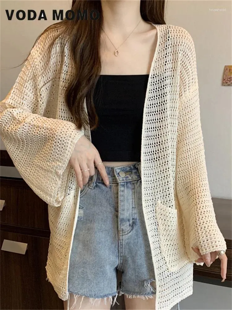 Women's Knits Fashion Simple Solid All-match Loose Elegant Leisure Sun-proof Daily Ladies Cardigan Women Hollow Out Design Summer Knitting