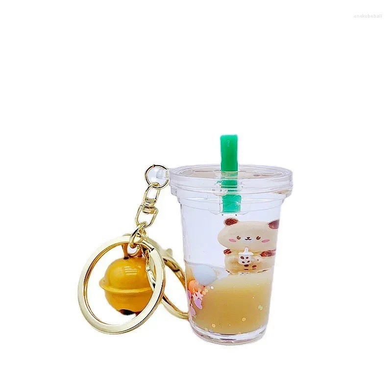 Keychains Spot goederen in seconden leveren olie drijvende bubble thee beer keychain ins internet celebrity melkachtige beker rugzak hanger SMA