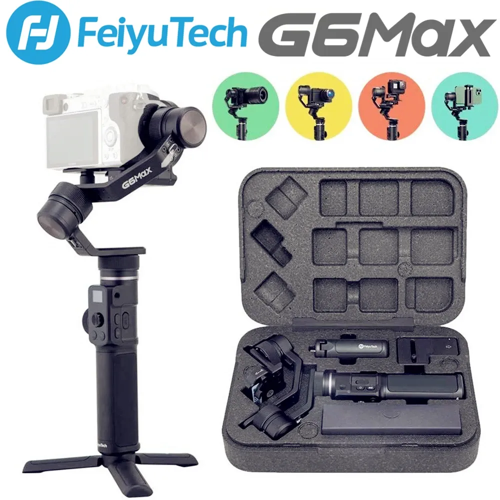 Gimbal feiyutech g6 max 3 assi portatile gimbal per fotocamere mirrorless/smartphone/fotocamere di azione/fotocamere tascabili max payload 2.65lb