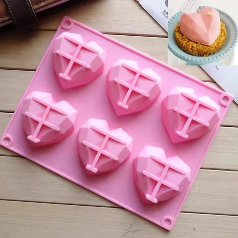 6 Cavity 3D Mousse Bakeware Soap Form Pastry Tools Cake Diamond Silicone Love Mold Decorating Heart