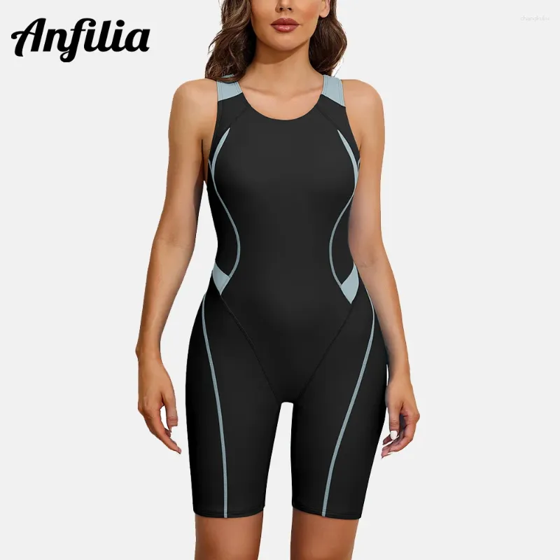 Dames badkleding anfilia vrouwen uit één stuk sportsporten professionele atletische training boyleg knie lengte racerback badpakken