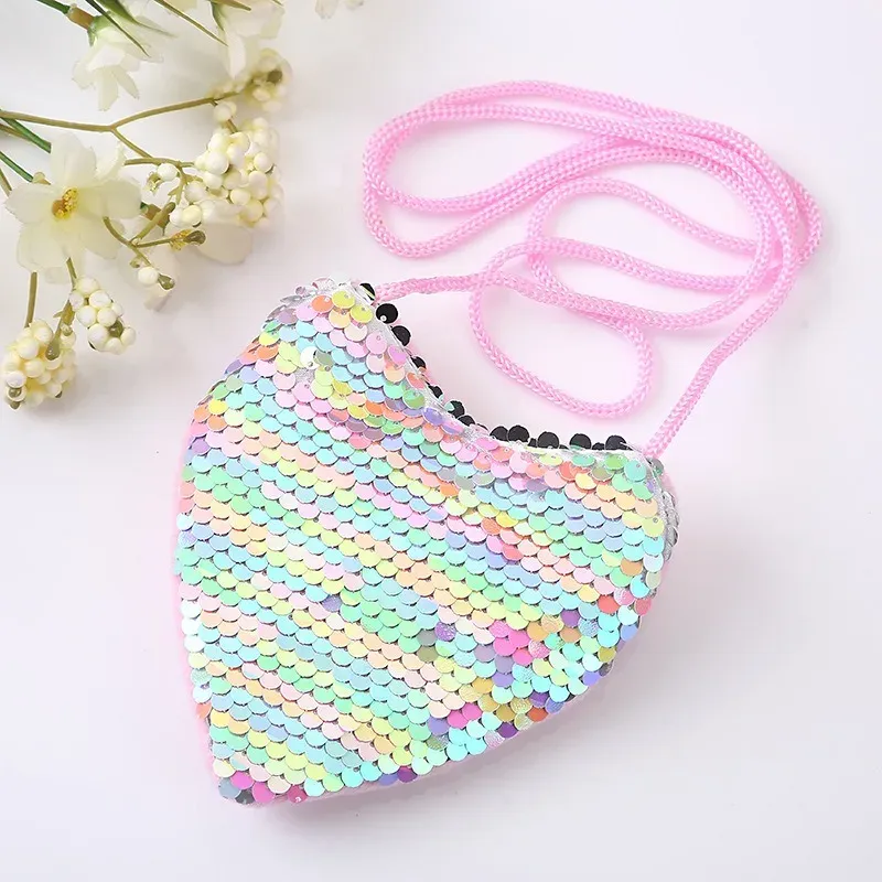 Sequins Children's Shoulder Bag Fashion Funny DIY Heart Coin Purse Cartoon Cute Lanyard Zero Wallet Creative Mermaid Tail Sequin