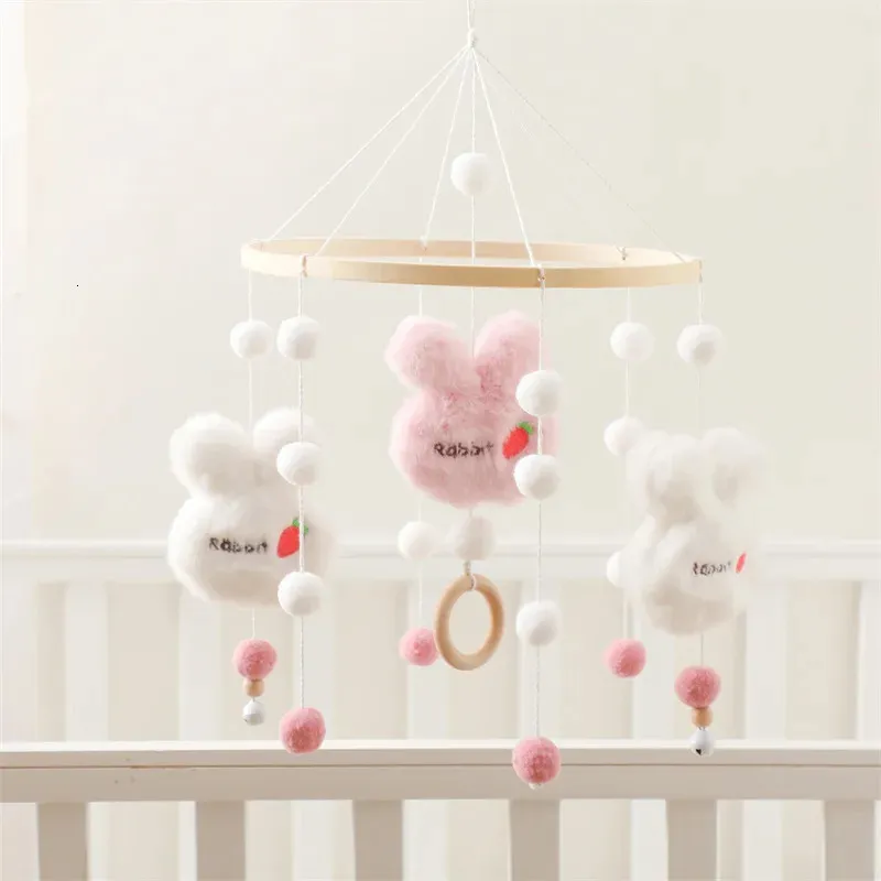 Baby Rattles Crib Mobiles Toys Cotton Yolk Rabbit Pendant Bed Bell Rotating Music For Cots Projection Infant Wooden 240408