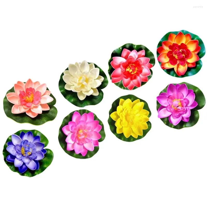 Flores decorativas 8 pcs lótus artificial decoração vermelha falsa lagoas flutuantes plantas