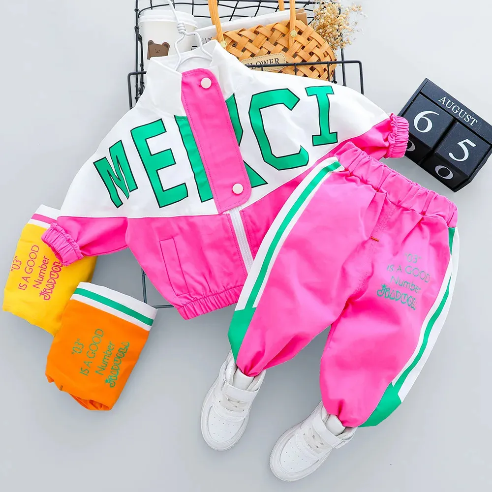 Kid Tracksuit Boy Girl Clothing Set Spring Casual Long Sleeve Letter Zipper Outfit Infant Baby Clothes 1 2 3 4 Years 240407