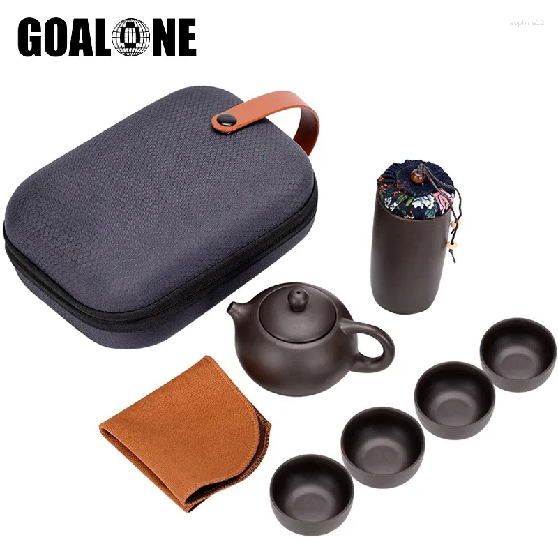 Set di stoviglie Kungfu portatile set di tè mini teiera in ceramina con 1 pentola 4 tazze da tè lattine a foglie sciolte per viaggiare EL