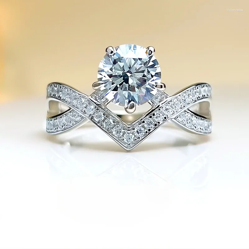 Pierścienie klastra 1.5 Vintage Diamond Ring Propozycja Prezent 925 Srebrny wysoki węgiel wybuchowy Flash Flash Flash Light