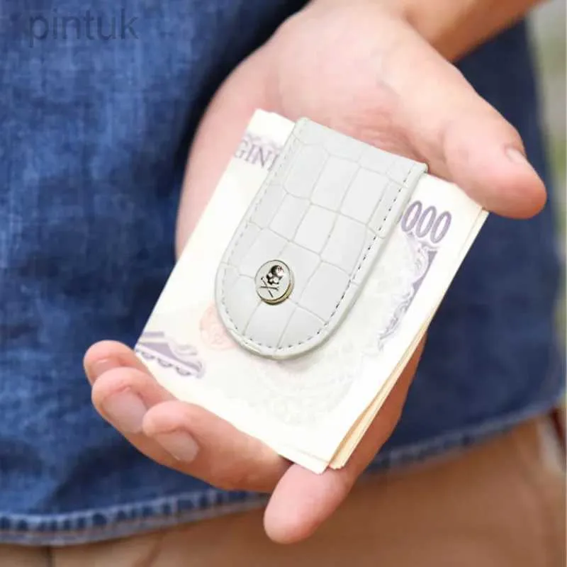 Money Clips Korean Pu Leather Crocodile Mönster Mini Coin Magnetic Money Clip Golf Short Men Magic Money Cash Card Holder Purs 240408