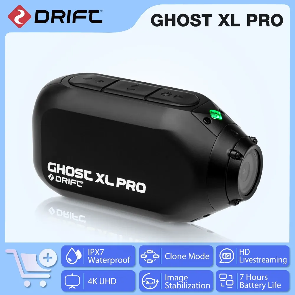 Cameras Drift Ghost XL Pro Action Camera Sport 4K Plus WiFi IPX7 Vidéo de stabilisation imperméable pour le casque de vélo de moto CAM SPORT