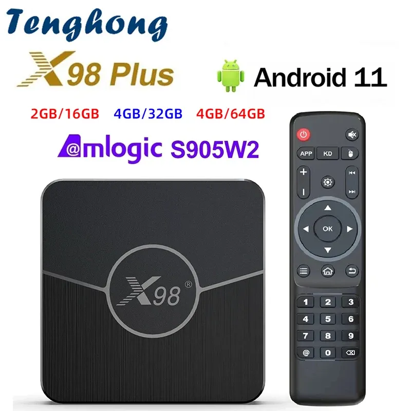 Box Tenghong X98 Plus Android 11 Smart TV Box Amlogic S905W2 AV1 2.4G 5.8G WiFi 4K BT RAM 2GB/4GB ROM 16GB/32GB/64GB Mediaspelare