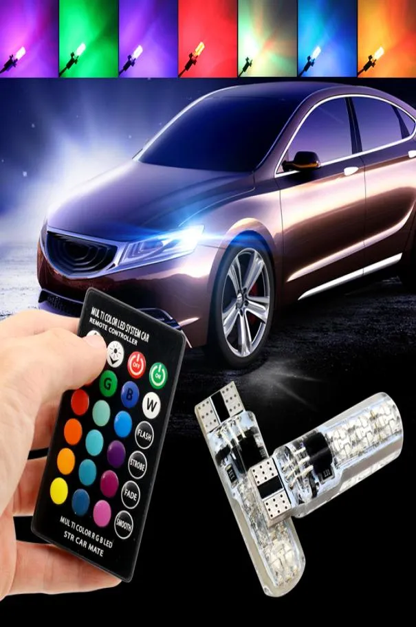 10xRGB T10 W5W LED CAR CLEARANCE LIGHTS SMD RGB T10 LED 194 168バルブリモート幅インテリア照明ソースカースタイリング4222722