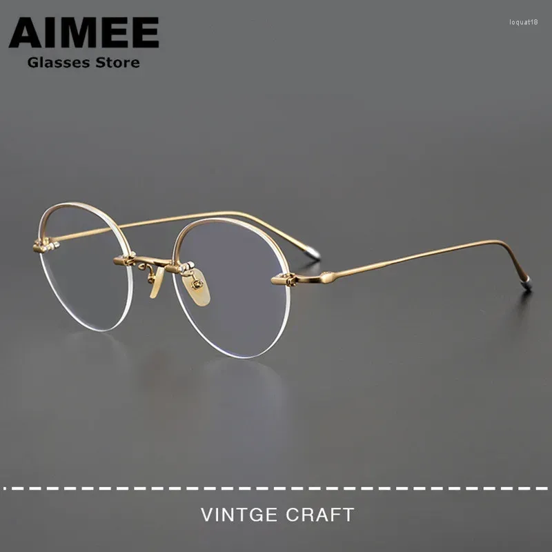 Sunglasses Frames Japanese Ultra-light Pure Titanium Glasses Frame Gold Wire Half-frame Men's Trendy Round Optical Eyeglasses Women Myopia