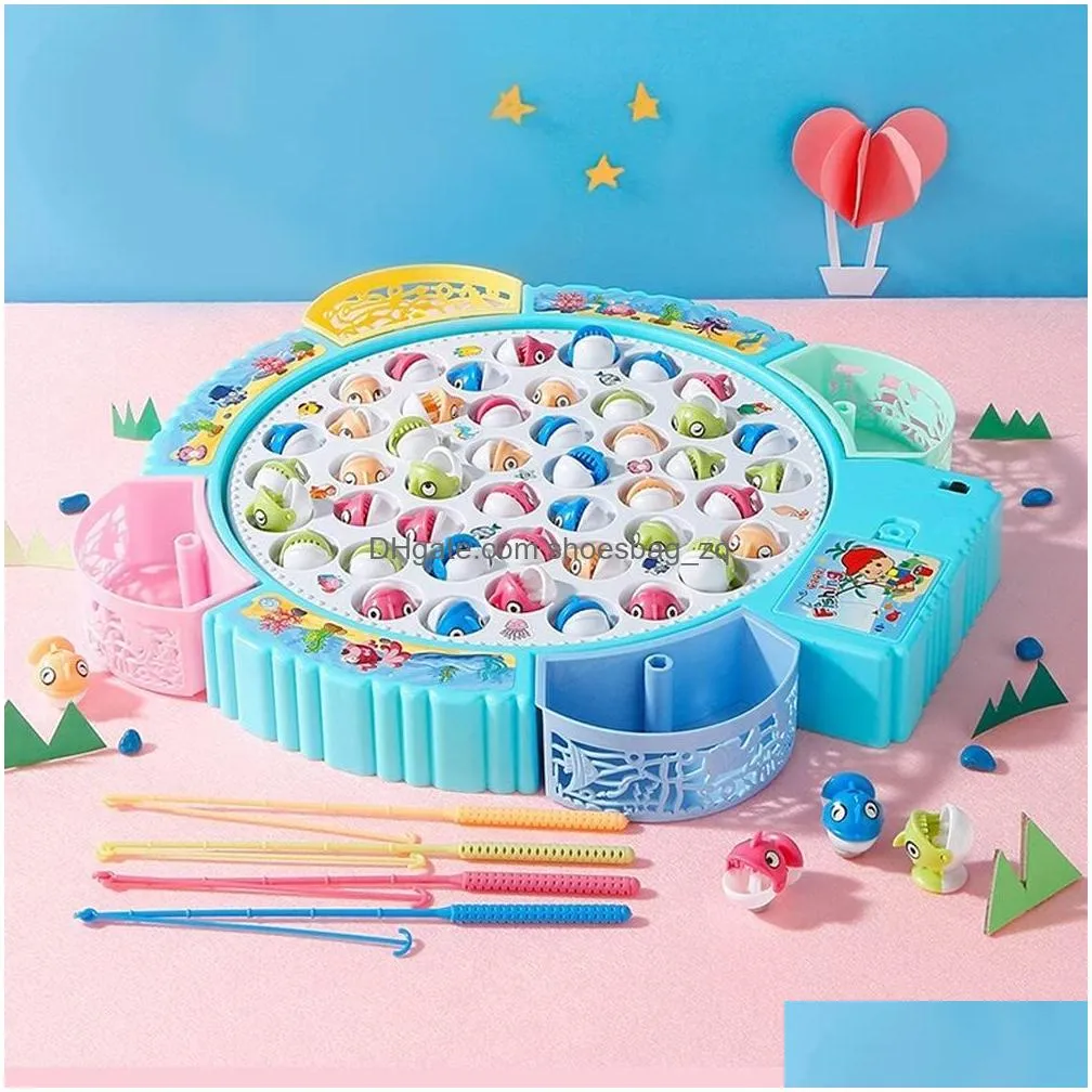 Intelligence Toys Intelligent Bo Fishing Game Board Tod Board Rotation avec de la musique comprend 45 poissons et 4 poteaux Fine Motor Skill Trainin DH26R