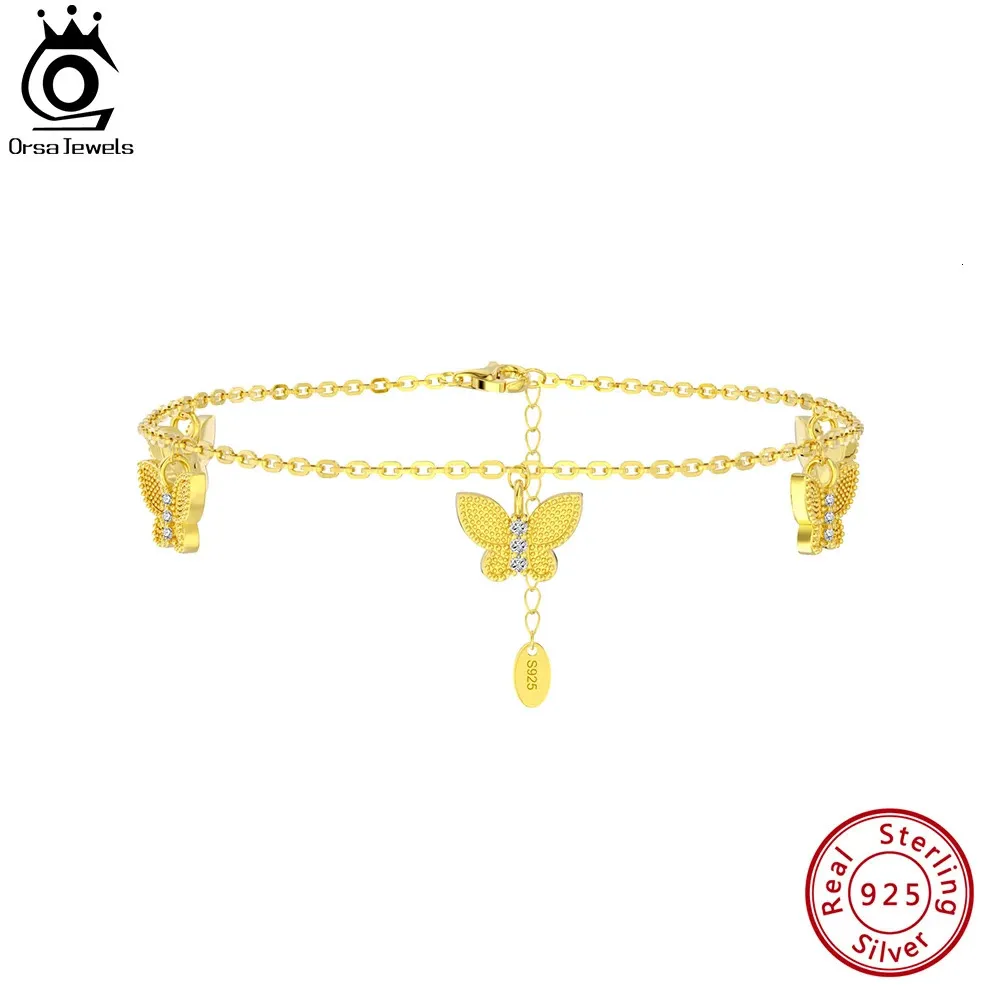 Orsa Jewels 925 Sterling Silver Butterfly Cz Chain Chevallets For Women Fashion 14K Gold Foot Bracelet Strappe des chevilles