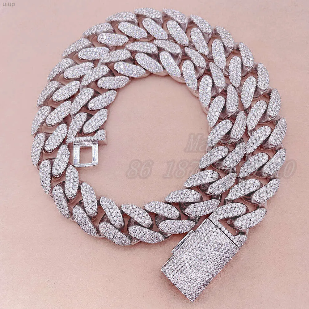 18mm Width 925 Silver Vvs Moissanite Custom Diamond Pendant Necklace Luxury Cuban Link for Men Icedout Hip Hop Jewelry