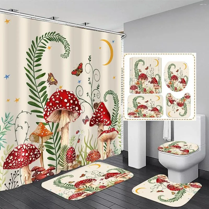 Shower Curtains Vintage Mushroom Butterfly Flower Curtain And Rug Bathroom Set Moon Star Polyester Fabric Hanging Decor