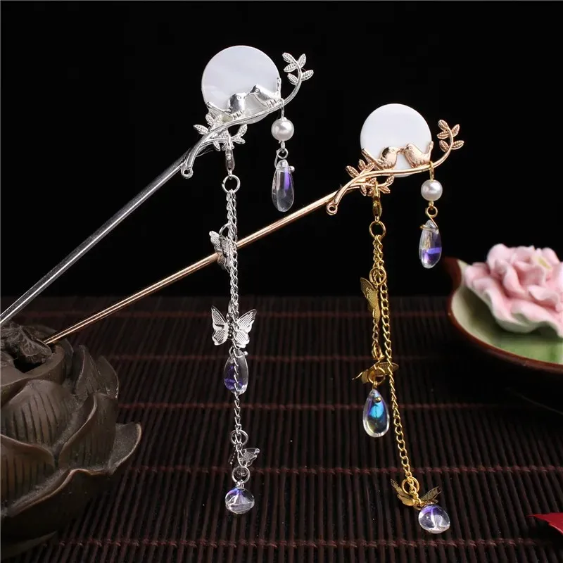 Fashion Classic Parl Tassel Butterfly Hair Stick Direct Plate Hairpin White Bridal Wherier Hair Fork Gioielli Ornamenti