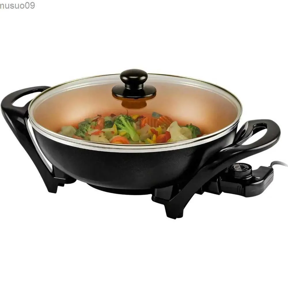 PANS WOK électrique avec revêtement en tissu non tissé 13 pouces Technologie de taille de maison 1400W Power Rajusment Temperaturel2403