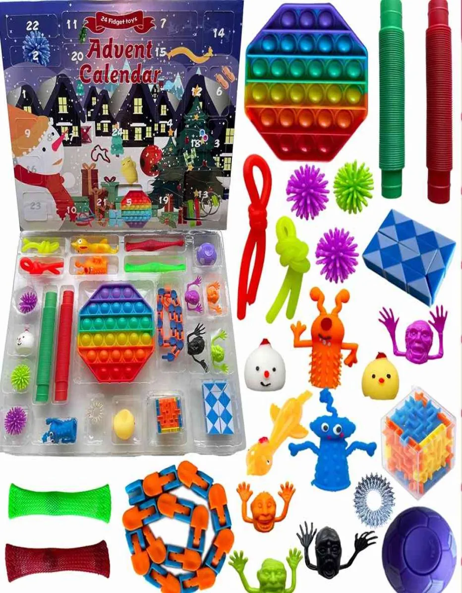 24pcs Set Christmas Toys Advent Calender Blind Box Hediyeler Basit Dimple Decompression Oyuncak Push Bubbles Kids Xmas Hediye EEA2880844