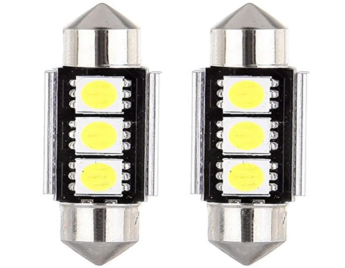 20PCSキャンバスフェストンドームドアリーディングライトエラー3 LED 5050 SMD 6418 C5WナンバープレートLED電球36mm 39mm 42mm3909746