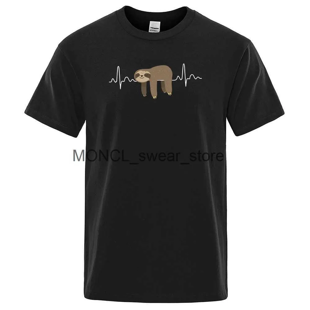 T-shirts masculins paresseux reposant sur l'imprimerie du ventre T-shirts Crewneck Soft confortable S-xxxl Tee T-shirt Oversize Casual Man H240408