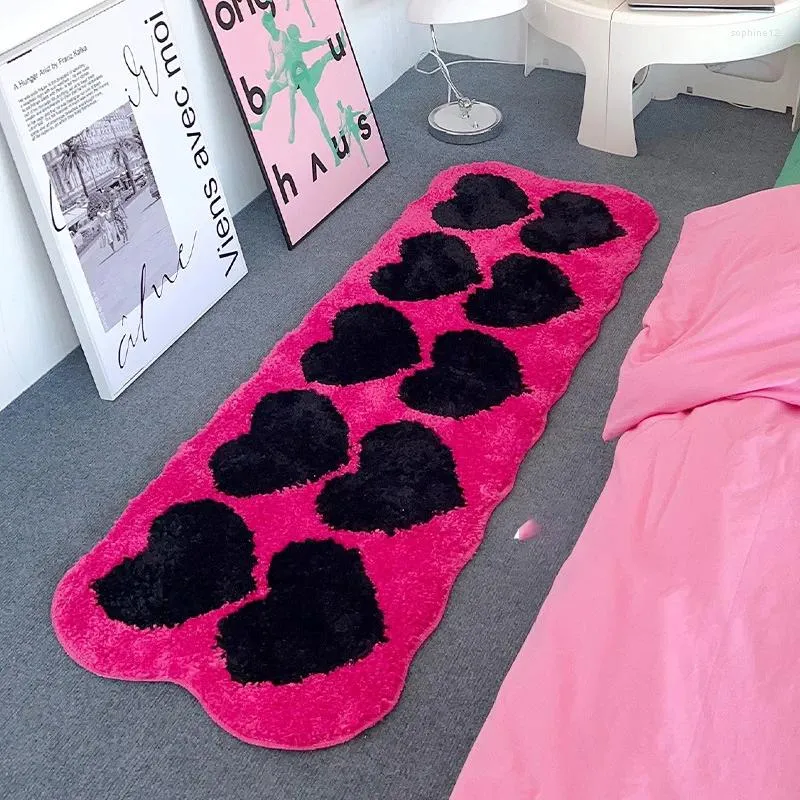Alfombras dormitorio cama alfombra de la alfombra de flomatio rojo rosa casa para la sala de estar cubierta dulce espejo fresco frontal alfombra sin deslizamiento alfombra de baño