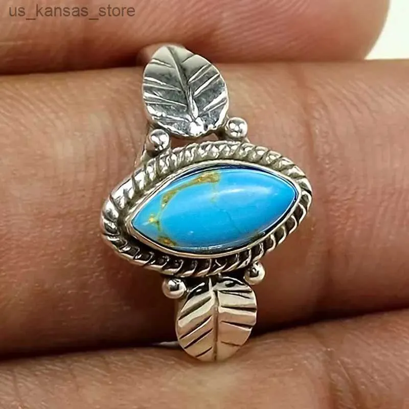 Clusterringen Huitan Zie Blue Marquise Stone Women Rings Exquisite Leaf Rings Temperament Elegante Ladys Accessories For Party Vintage Jewelry240408