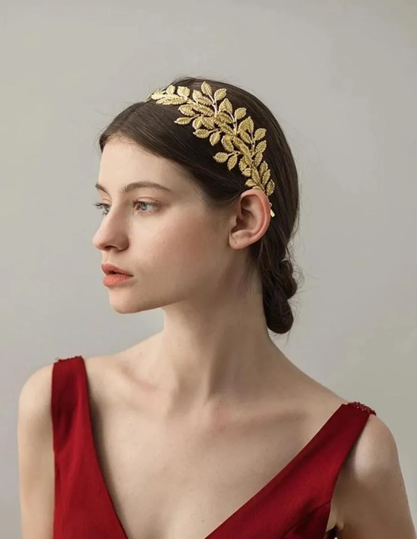 2021 Greek Goddess Hair Vine Tiara Bridal Olive Crown Baroque Baroque Gold Leaf Branch Headpiece Fairy Wedding Jewelry Accessorie4839173