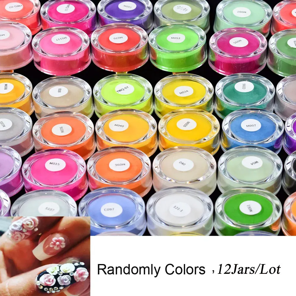 Vloeistoffen 12 jar/lot acryl poeder nail art decoratie 3D gesneden poeder 12 kleuren dompelen/verlenging professionele nagelpigmentstofkit #f #
