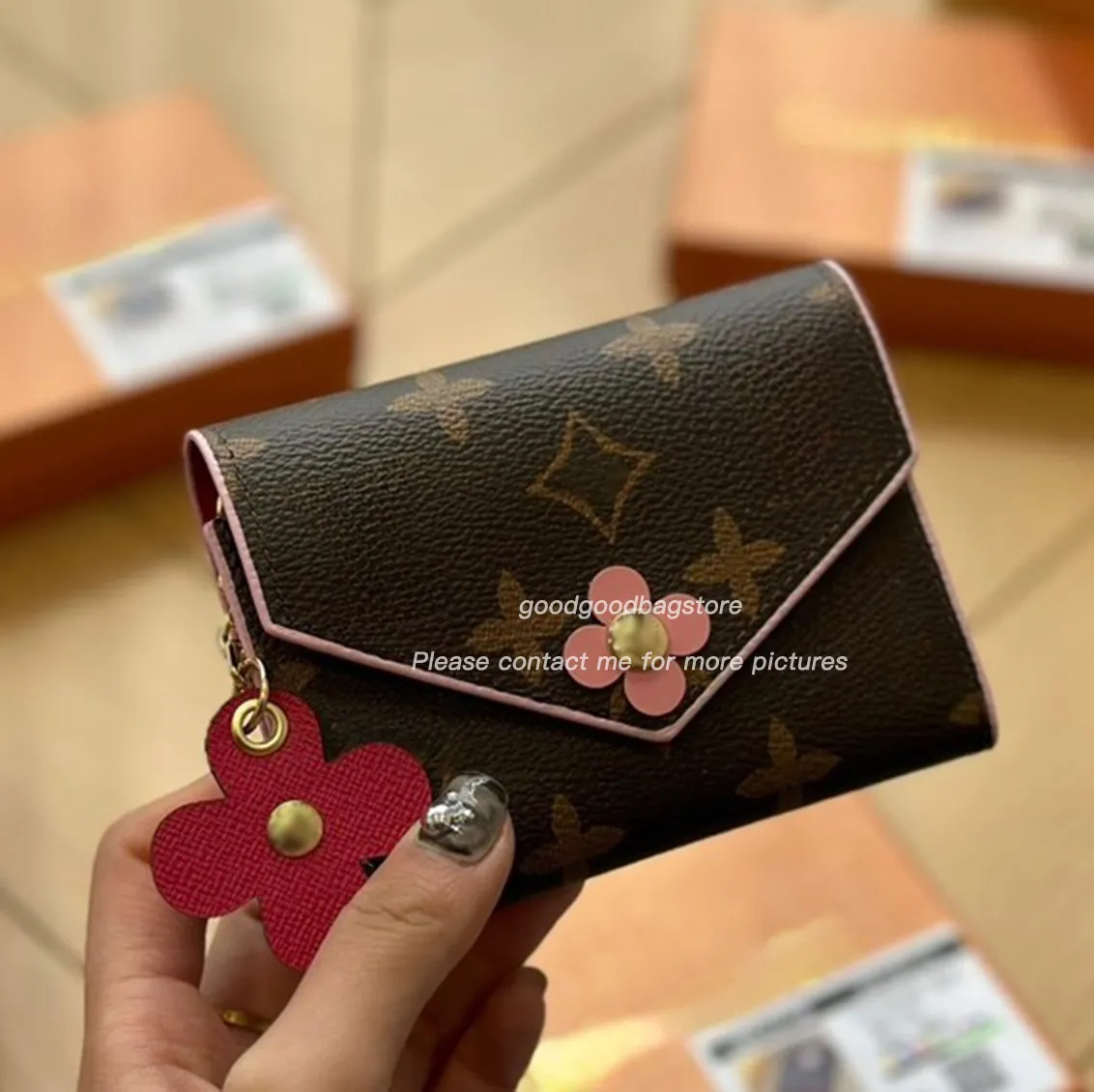 Projektant Floral Lousis Vouton Portfel Luksusowy torebka Monety Wysokiej jakości uchwyt na kartę LVSE Kobiety oryginalne skórzane portfele męskie Modne sprzęgło krowi z pudełkiem O8694B