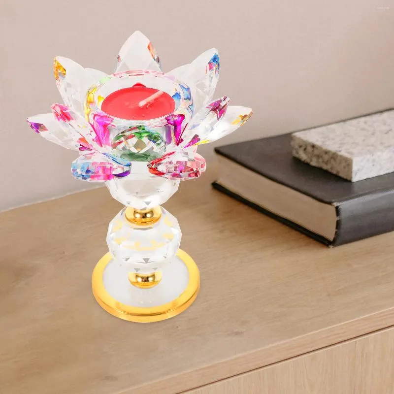 Candle Holders Night Light Decorative Candleholder Crystal Lotus Stand Candlestick Cone Temple