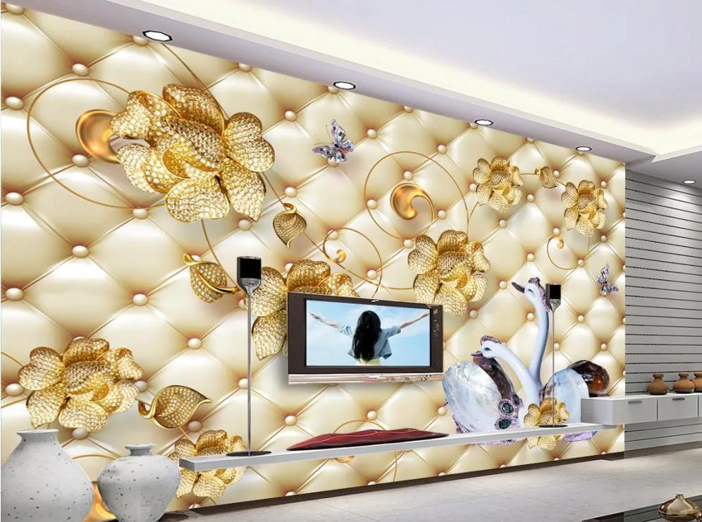 Luxury European Modern Modern Luxury Gioielli Flower White Swan Case TV 3D Wall6108093