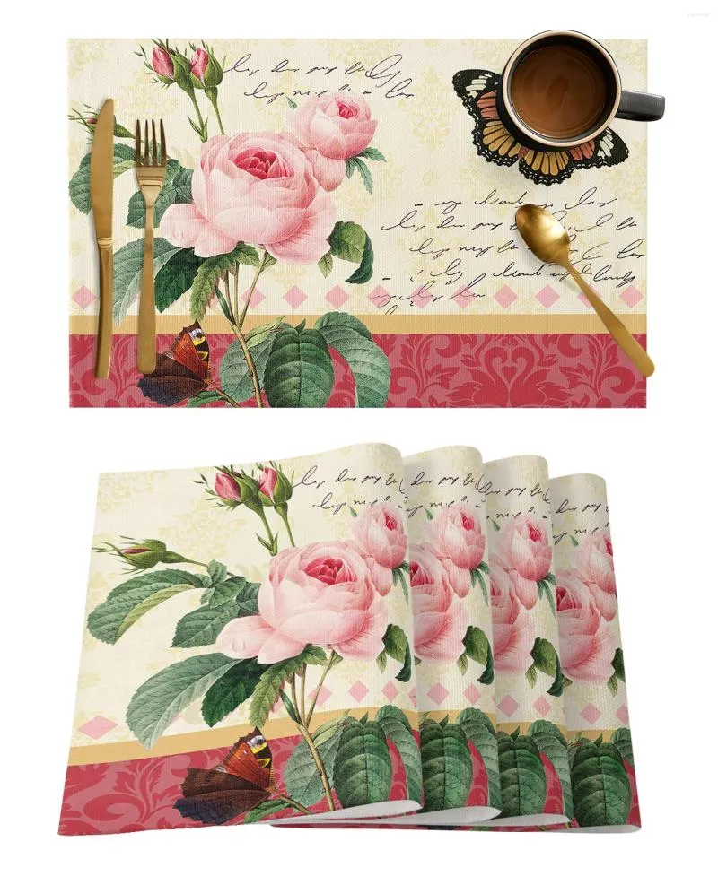 Настольные коврики винтажные растения цветочная бабочка розовая столовая на столовую посуду кухонные блюдо коврик 4/6 шт.