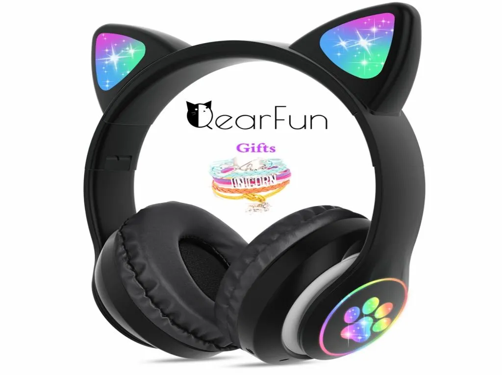 Flash LED Kid Girl Music Wireless Helmet Cute Cat Ear Bluetooth Headphone with Mic Unicorn Bracelet Phone Gamer Headset Gift2818489