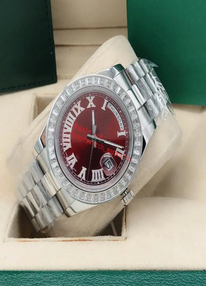Luxury Mens Watches 41mm Diamond Cozel Roman Numeral Red Cadran 228396 Asie 2813 Mouvement mécanique Automatique 18K Gold Inoxydable ST3862098