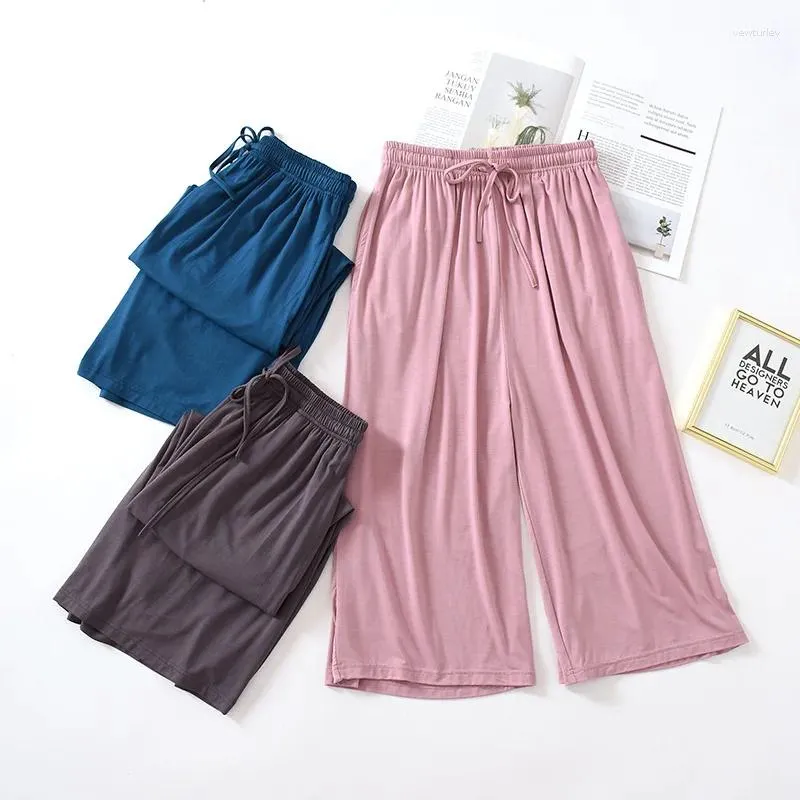 Ropa de dormir para mujeres pantalones de pijama capris sueltos modales delgados modales sólido color sólido para el hogar pantalones de aire acondicionado