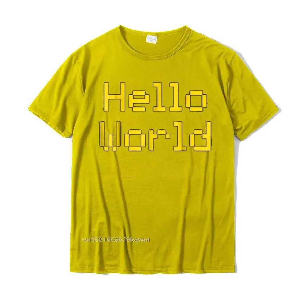 Printed On Hot Sale Men T Shirt Round Collar Short Sleeve 100% Cotton Fabric Tees Casual Tops Shirts Wholesale Hello World T-Shirt Coding Programming Tee Shirt__4857 yellow