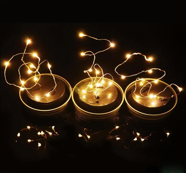 LED à énergie solaire LED Mason Light Up Lid Up 10 LED String Fairy Star Lights Silver Louces pour les pots en verre Mason Lights Garden 2785817