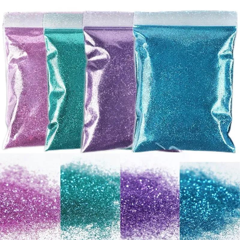 Glitter 4 väska*50G färgglad ljus nagel glitter fin pulver dekoration glittrande chunky blandad hexagon sequin bulk pigment naglar tillbehör