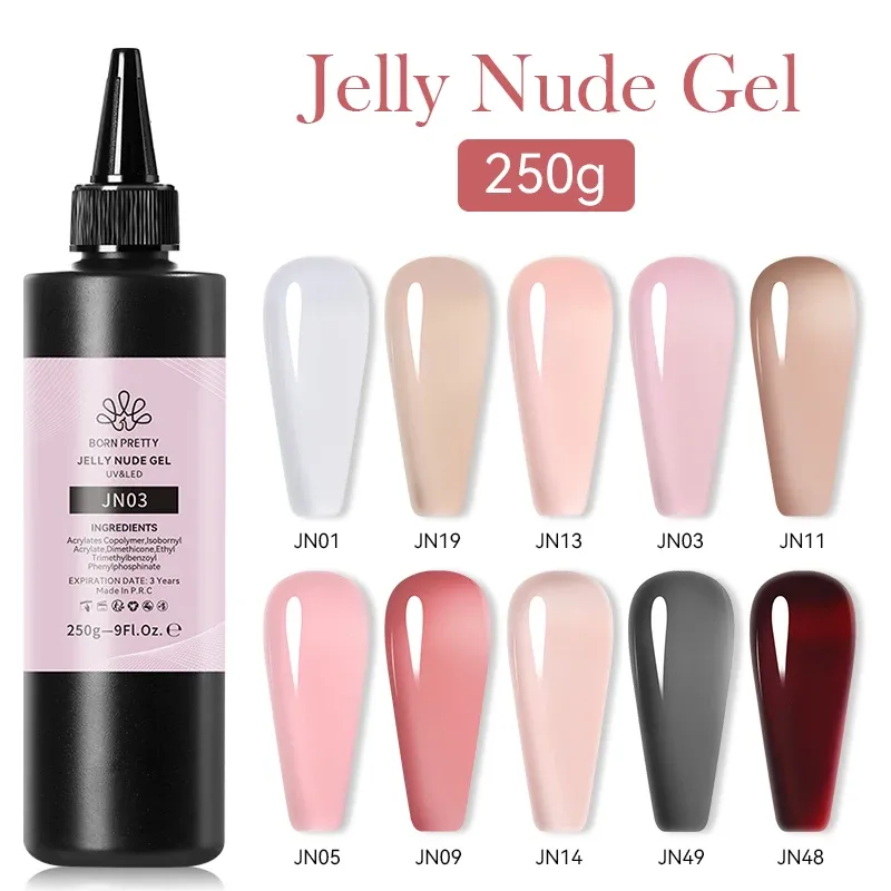 Gel né Prett 250g Jelly Gel Rigoux de ongles transparent Transparent Milky Rose Nude Manicuretop Mabinet semi-permanent Polon Fait de UV LED