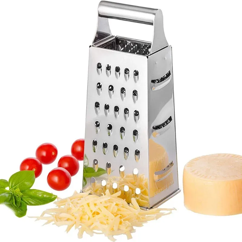 Rostfritt stål 4 -sidiga blad hushållslåda grater container mångsidiga grönsaker skärare kök verktyg manual ost slicer för mångsidig ostslikare