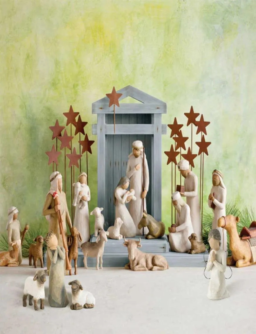 Jouet bébé 20 pcSset nativité ensemble gravé peint à la main art nativité collection statue décoration décoration décoration christm8234730