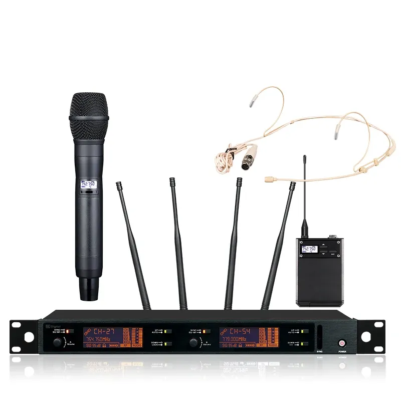 Microfones ProfessSion Dual Wireless Microphone System Stage Performances 2 MIC ELLER 2 BODYPACK