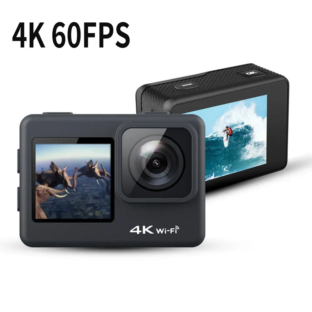 Kamery akcji aparat 4K 60fps 24MP WiFi 2.0 Dotknij podwójny ekran 170D Hełm zdalny GO Waterproof Pro Pro Nagrywanie wideo kamera sportowa