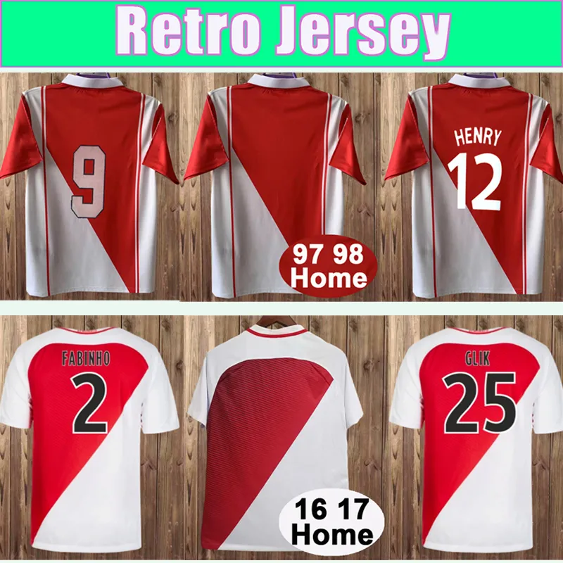 1997 1998 Monaco FC Mens Retro Soccer Jerseys Henry Riise 16 17 Falcao Glik Fabinho Home Football Shirts半袖大人のユニフォーム